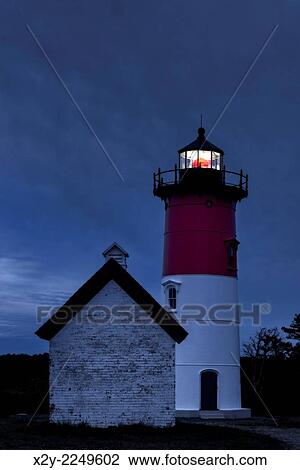 Nauset Lighthouse at night, Eastham, Cape Cod, Massachusetts, USA. View Large Photo Image Stock Image - Nauset Lighthouse at night, Eastham, Cape Cod, Massachusetts, USA.. Fotosearch