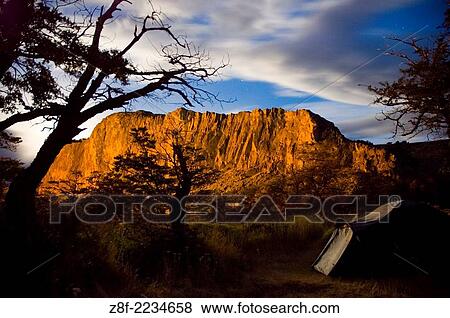 Night Shot of Rock Walls surrounding El Chalten in Los Glaciares National Park, Santa Cruz, Patagonia, Argentina. View Large Photo Image Stock Photo - Night Shot of Rock Walls surrounding El Chalten in Los Glaciares National Park, Santa Cruz, Patagonia, Argentina.. Fotosearch