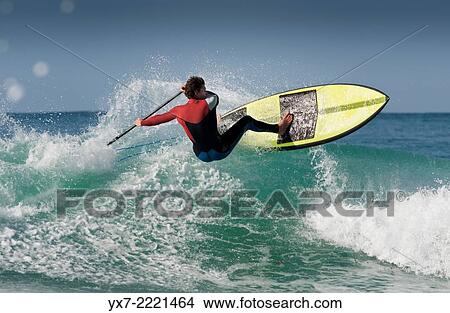 Picture - Paddle surfing. Tarifa, Cadiz, Costa de la Luz, Andalusia, Spain, Europe. Fotosearch