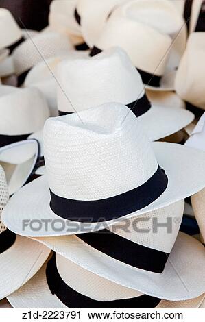 Panama White hats for Sale Toulon. View Large Photo Image Stock Image - Panama White hats for Sale Toulon.. Fotosearch