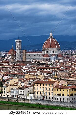 Panoramic view of city and the Duomo architecture, Florence, Italy. View Large Photo Image Stock Image - Panoramic view of city and the Duomo architecture, Florence, Italy.. Fotosearch