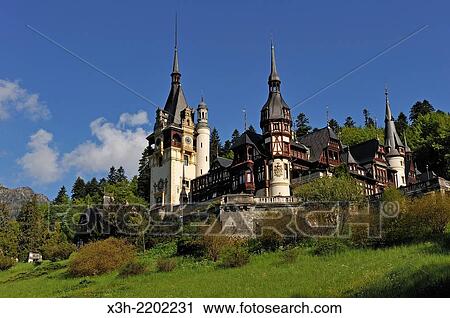 Stock Image - Peles Castle in the Carpathian Mountains near the mountain resort of Sinaia, Wallachia region, Romania, Southeastern and Central Europe.. Fotosearch