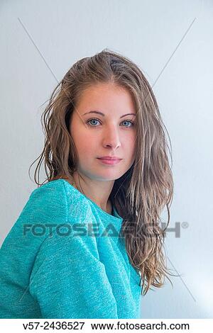Portrait of pretty young woman looking camera. View Large Photo Image Stock Photo - Portrait of pretty young woman looking camera.. Fotosearch