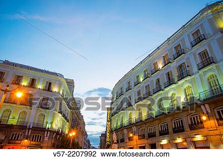 Puerta del Sol and Arenal street, night view. Madrid, Spain. View Large Photo Image Stock Image - Puerta del Sol and Arenal street, night view. Madrid, Spain.. Fotosearch
