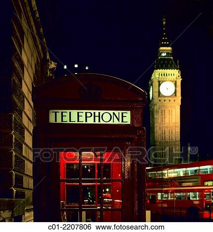 Red telephone box and Big Ben clock tower at night London Great Britain. View Large Photo Image Stock Photograph - Red telephone box and Big Ben clock tower at night London Great Britain.. Fotosearch