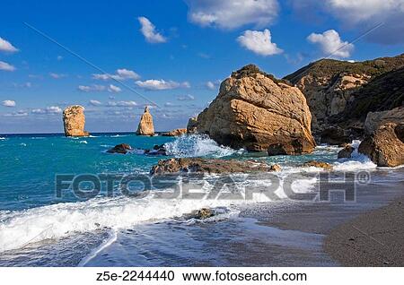 Stock Image - Rocky bay at the Aegean coast of Pelion Peninsula, Thessaly, Greece. Fotosearch