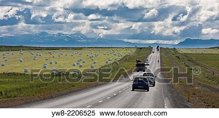 Route One with farmland on the South Coast of Iceland. View Large Photo Image Stock Photography - Route One with farmland on the South Coast of Iceland.. Fotosearch