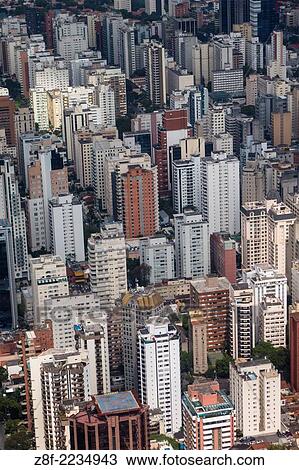 Stock Image - Sao Paulo cityscape seen from the air during the approach to Congonhas airport, Sao Paulo, Brazil.. Fotosearch