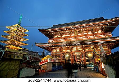 Senso-ji Temple at Dusk, Asakusa. View Large Photo Image Picture - Senso-ji Temple at Dusk, Asakusa.. Fotosearch
