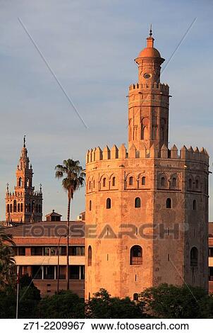 Spain, Andalusia, Seville, Torre del Oro, Cathedral,. View Large Photo Image Stock Photo - Spain, Andalusia, Seville, Torre del Oro, Cathedral,.. Fotosearch