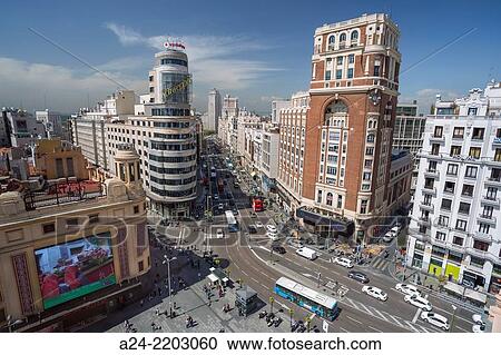 Spain, Madrid City,, Gran Via Avenue, Callao square. View Large Photo Image Stock Image - Spain, Madrid City,, Gran Via Avenue, Callao square.. Fotosearch