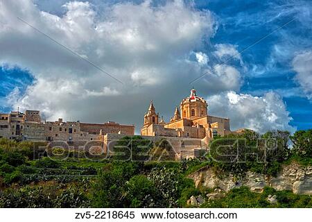 St Peters´s And St Paul´s Cathedral And The City Walls, Mdina, Malta. View Large Photo Image Stock Photography - St Peters´s And St Paul´s Cathedral And The City Walls, Mdina, Malta.. Fotosearch