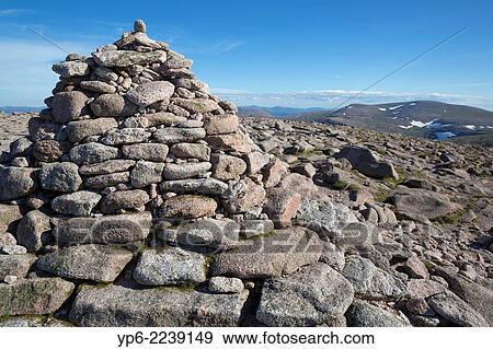 Stock Photo - summit of Cairn Gorm with cairn, Cairngorms National Park, Scotland.. Fotosearch