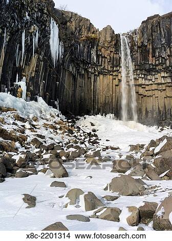 Svartifoss waterfall in Vatnajoekull NP during Winter. europe, northern europe, scandinavia, iceland, February. View Large Photo Image Picture - Svartifoss waterfall in Vatnajoekull NP during Winter. europe, northern europe, scandinavia, iceland, February.. Fotosearch