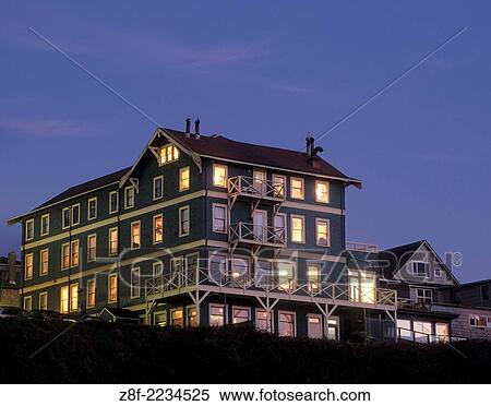 Stock Photography - Sylvia Beach Hotel at Nye Beach, Newport, central Oregon coast.. Fotosearch