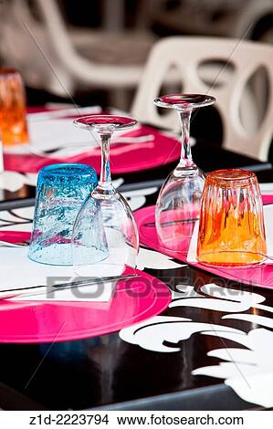 table settings at a restaurant Toulon France. View Large Photo Image Picture - table settings at a restaurant Toulon France.. Fotosearch