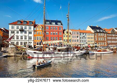 The boat in Nyhavn Canal, Copenhagen, Denmark. View Large Photo Image Stock Image - The boat in Nyhavn Canal, Copenhagen, Denmark.. Fotosearch