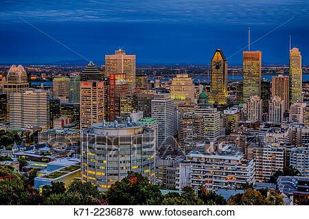 The downtown city skyline of Montreal, Quebec, Canada at dusk. View Large Photo Image Stock Photo - The downtown city skyline of Montreal, Quebec, Canada at dusk.. Fotosearch
