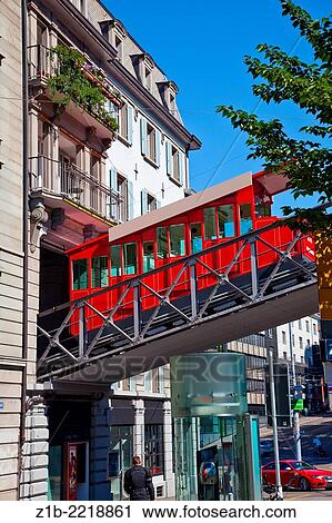 Stock Image - The Polybahn tram connecting lower Zurich to the Polytechnic College.. Fotosearch