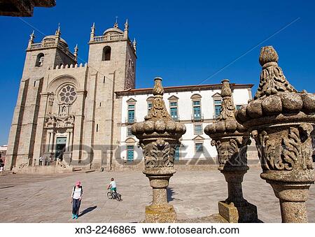 Stock Photography - The Porto Cathedral, Sé do Porto, Neo Pombaline Pillory, Terreiro da Sé, Porto, Portugal, Europe.. Fotosearch