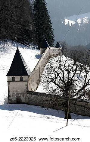Towers of the monastery of la Grande Chartreuse in the snow, Saint Pierre de Chartreuse, Isere, Rhone Alpes, France, Europe View Large Photo Image Stock Photograph - Towers of the monastery of la Grande Chartreuse in the snow, Saint Pierre de Chartreuse, Isere, Rhone Alpes, France, Europe. Fotosearch