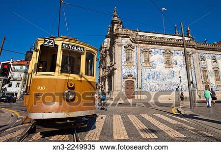Tram, Igreja do Carmo, Carmo Church, 18th century, wall covered in blue and white tile panels, Rua do Carmo, Porto, Portugal, Europe. View Large Photo Image Stock Photography - Tram, Igreja do Carmo, Carmo Church, 18th century, wall covered in blue and white tile panels, Rua do Carmo, Porto, Portugal, Europe.. Fotosearch
