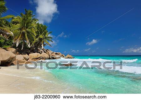 Tropical beach Anse Patates, La Digue Island, Seychelles, Indian Ocean, La Digue Island, Seychelles, Indian Ocean. View Large Photo Image Stock Image - Tropical beach Anse Patates, La Digue Island, Seychelles, Indian Ocean, La Digue Island, Seychelles, Indian Ocean.. Fotosearch
