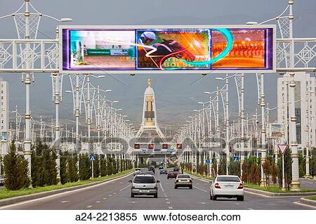 Turkmenistan, Ashgabat City, Main Avenue to the Neutrality Monument. View Large Photo Image Stock Photography - Turkmenistan, Ashgabat City, Main Avenue to the Neutrality Monument.. Fotosearch