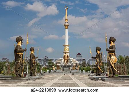 Turkmenistan, Ashgabat City, Independence Park, Independence Monument and warriors. View Large Photo Image Stock Photo - Turkmenistan, Ashgabat City, Independence Park, Independence Monument and warriors.. Fotosearch