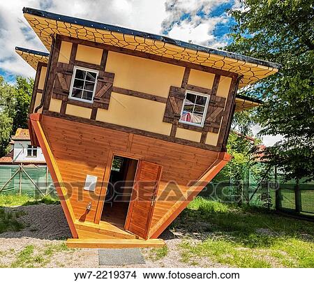 Picture - Upside-down house in fun park in Jastrzebia Góra, Poland.. Fotosearch