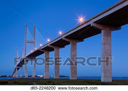 USA, Georgia, Brunswick, Sidney Lanier Bridge, across the Brunswick River, dusk. View Large Photo Image Stock Image - USA, Georgia, Brunswick, Sidney Lanier Bridge, across the Brunswick River, dusk.. Fotosearch