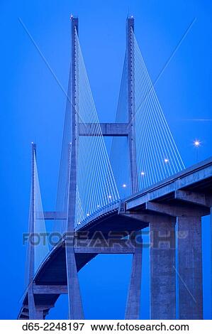 USA, Georgia, Brunswick, Sidney Lanier Bridge, across the Brunswick River, dusk. View Large Photo Image Stock Photo - USA, Georgia, Brunswick, Sidney Lanier Bridge, across the Brunswick River, dusk.. Fotosearch