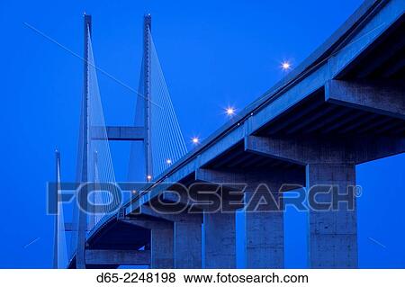USA, Georgia, Brunswick, Sidney Lanier Bridge, across the Brunswick River, dusk. View Large Photo Image Stock Photo - USA, Georgia, Brunswick, Sidney Lanier Bridge, across the Brunswick River, dusk.. Fotosearch