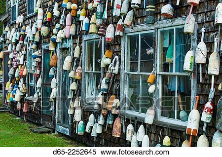 Stock Photography - USA, Maine, Pemaquid Point, Lobster Buoys.. Fotosearch