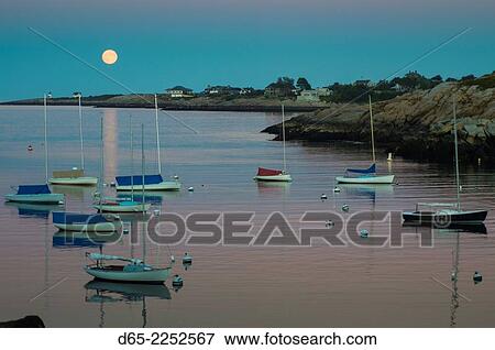 USA, Massachusetts, Cape Ann, Rockport, Rockport Harbor, moonrise. View Large Photo Image Stock Photo - USA, Massachusetts, Cape Ann, Rockport, Rockport Harbor, moonrise.. Fotosearch