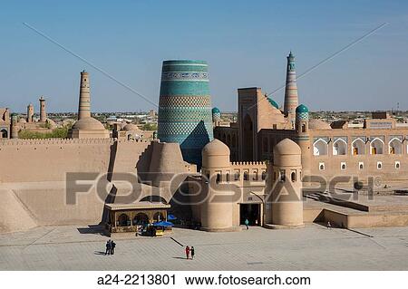 Stock Image - Uzbekistan,, Khorezm Region, Khiva City, Itchan Kala, Kalta Minor Minaret (W. H. ) Western Gate.. Fotosearch
