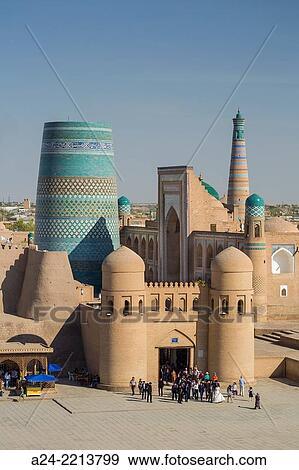Stock Photo - Uzbekistan,, Khorezm Region, Khiva City, Itchan Kala, Kalta Minor Minaret (W. H. ) Western Gate.. Fotosearch