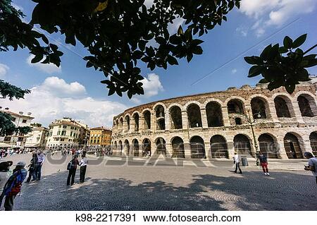 Stock Image - Verona Arena, Roman amphitheatre, built in 30 AD. World Heritage site. Verona, Veneto, Italy. Fotosearch