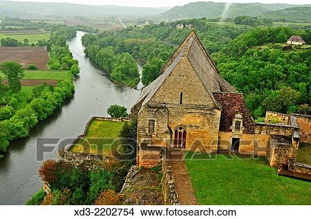 view of Dordogne River Valley with Notre Dame de Beynac Chapel, from Beynac Castle, Dordogne Department, Aquitaine, France. View Large Photo Image Picture - view of Dordogne River Valley with Notre Dame de Beynac Chapel, from Beynac Castle, Dordogne Department, Aquitaine, France.. Fotosearch
