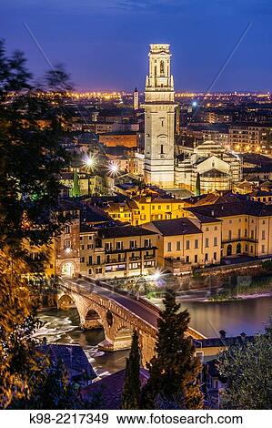 Stock Photo - View of Verona from Castel San Pietro, Duomo, Verona, World Heritage, Italy. Fotosearch