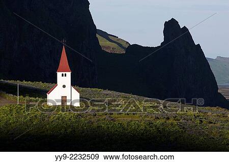 Stock Photo - Vik Church - Vik i Myrdal, South Iceland.. Fotosearch