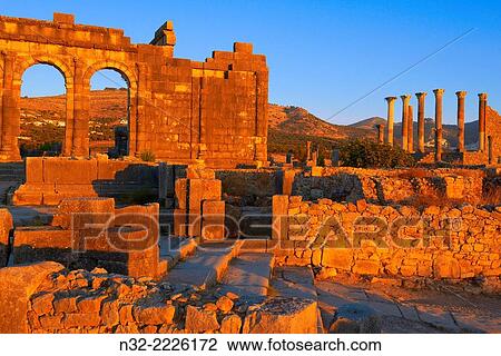 Volubilis, Sunset, Mulay Idris, Meknes, Roman ruins of Volubilis, UNESCO World Heritage Site, Morocco, Maghreb, North Africa. View Large Photo Image Stock Image - Volubilis, Sunset, Mulay Idris, Meknes, Roman ruins of Volubilis, UNESCO World Heritage Site, Morocco, Maghreb, North Africa.. Fotosearch