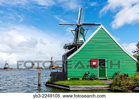 Windmills at Zaanse Schans, Amsterdam, Holland. View Large Photo Image Stock Photography - Windmills at Zaanse Schans, Amsterdam, Holland.. Fotosearch