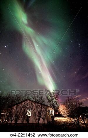 Winter Icelandic landscape with Northern lights background. Iceland. View Large Photo Image Stock Image - Winter Icelandic landscape with Northern lights background. Iceland.. Fotosearch