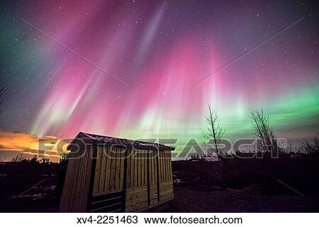 Winter Icelandic landscape with Northern lights background. Laugarvatn. Golden Circle. Iceland. View Large Photo Image Stock Image - Winter Icelandic landscape with Northern lights background. Laugarvatn. Golden Circle. Iceland.. Fotosearch