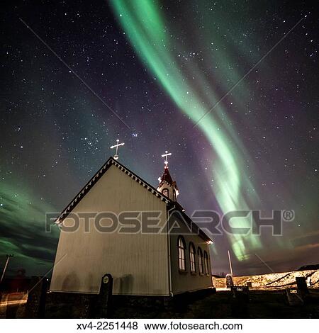 Winter Icelandic landscape with Northern lights background. Iceland. View Large Photo Image Stock Photo - Winter Icelandic landscape with Northern lights background. Iceland.. Fotosearch