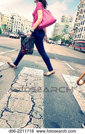 woman crossing the street, Valencia, Spain. View Large Photo Image Stock Photo - woman crossing the street, Valencia, Spain.. Fotosearch