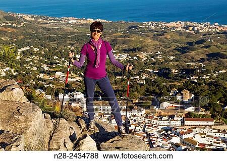 Woman outdoor leisure hiking trekking Sierra de Mijas Malaga Andalusia Spain. View Large Photo Image Stock Photo - Woman outdoor leisure hiking trekking Sierra de Mijas Malaga Andalusia Spain.. Fotosearch