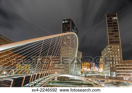 Zubi Zuri Bridge. Bilbao City by Night, Biscay, Basque Country, Spain. View Large Photo Image Stock Image - Zubi Zuri Bridge. Bilbao City by Night, Biscay, Basque Country, Spain.. Fotosearch
