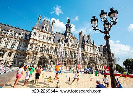 Children playing. Summer beach. Hôtel de Ville City Hall. Paris. France. Europe. View Large Photo Image Picture - Children playing. Summer beach. Hôtel de Ville City Hall. Paris. France. Europe.. Fotosearch